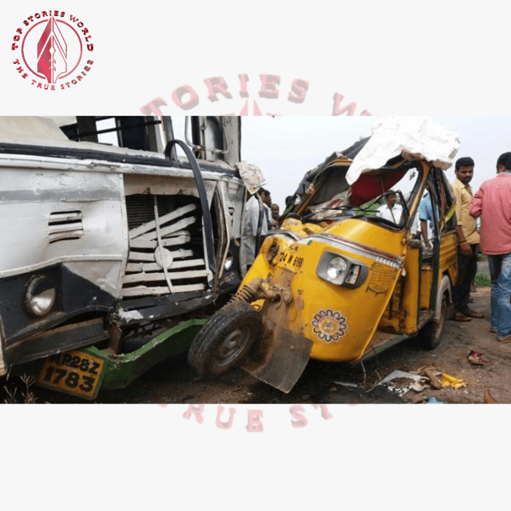 Auto rickshaw full of passengers collided with bus